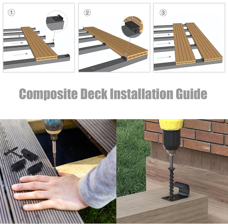 HEYLEAYAR 300 Pcs Hidden Fastener Clips,Hidden Deck Fasteners with 304 Stainless Steel Start Clips and Screws for Composite Decking Board,Plastic T Clips for 165 SQ.FT. - Image 5